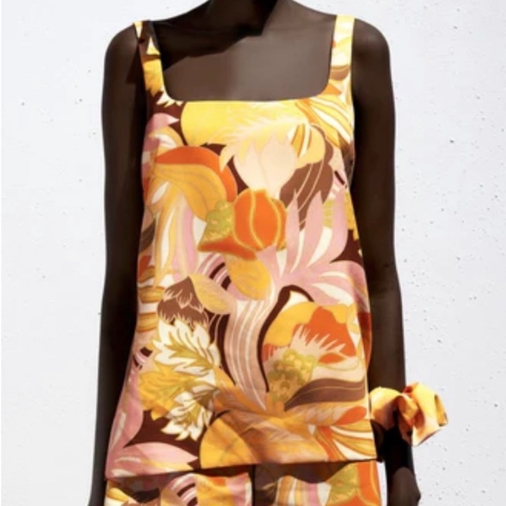 Zara tropical print scoop neck tank top XS